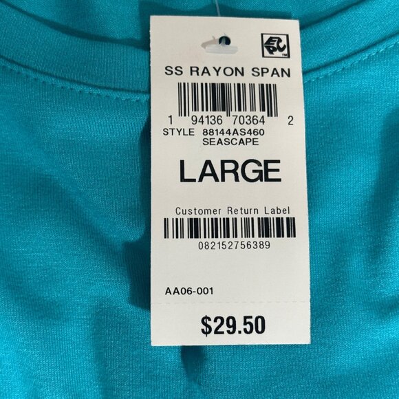 JM Collection Womens Large Turquoise Rayon Spandex Short Sleeve Scoop Neck - Picture 3 of 6